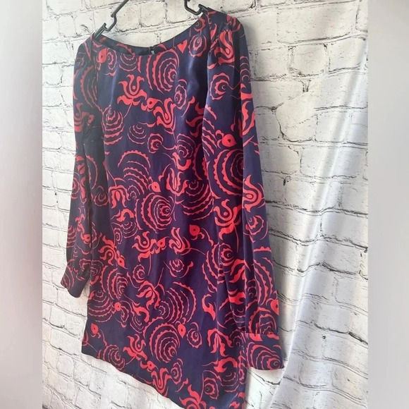 Rachel Roy Navy Blue Red Design Long Sleeve Mini Dress Sabrina‎ Neck Size Medium - Picture 2 of 12